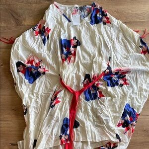 Chic Floral Women's Tunic with Red and Blue Accents